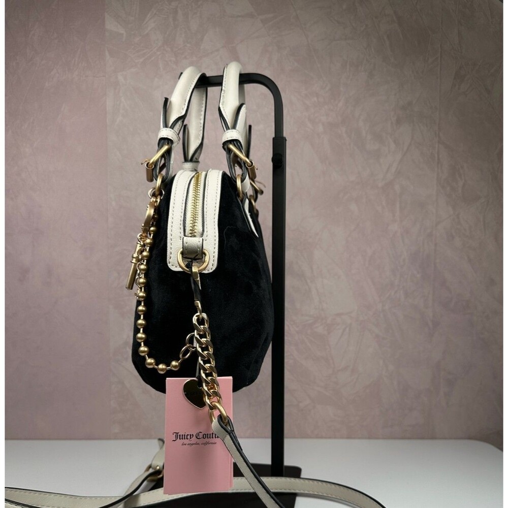 Juicy Couture The Key to Juicy Black Velour Dome Satchel Crossbody Purse - Picture 9 of 14